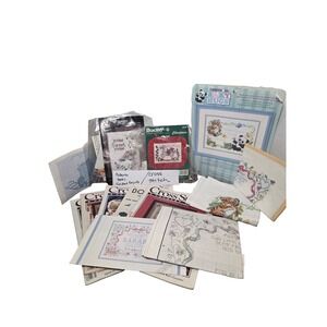 Vintage Cross Stitch Lot Magazines Patterns Kits Bucilla Dimensions 1980s 1986